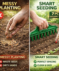 Comparison of messy planting with hands and smart seeding using Ultra Handy 12 Hole Digger Seed Spreader Kit with 7 Piece Seed Dispenser Set
