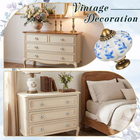 Dresser with Cool Blue Pumpkin Ceramic Cabinet Knobs, 30 Pack With Mounting Screws, Retro Dresser Pulls for Cabinets and Drawers