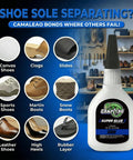 Image of Fast Bonding Shoe Glue Kit 1oz and 1g, Clear Flexible Adhesive for repairing various shoe types, displayed in a workshop.