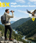 Man using 15x56 High Power Monocular Telescope With Smartphone Adapter And Tripod High Definition Optics BAK4 Prism for bird watching