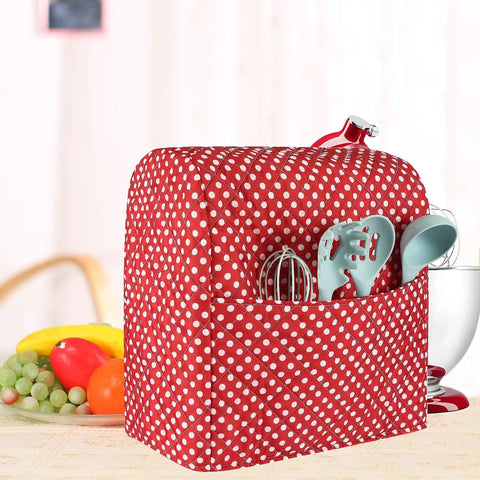 Durable Quilt Stand Mixer Cover For 6 To 8 Quart Tilt Head Bowls That Keeps Dust Out Prevents Tears And Extends Your Mixer Life Fits Popular 6 To 8 Quart Models From Hamilton Pioneer Woman And More For Home Bakers in red with white polka dots