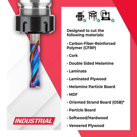 Spektra Extreme Tool Life Coated Solid Carbide CNC Compression Spiral Router Bit 46172-K for cutting laminates and MDF.