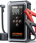 Four In One Jump Starter With Air Compressor For Cars And SUVs, 5000A Portable Car Battery Jump Starter showing cables and display