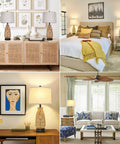 Set Of 2 Rattan Table Lamps With USB Ports, Coastal Woven Bedside Lamps 26 Inch Tall, living room and bedroom settings.