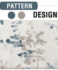 Close-up of 84 Inch Long Semi Sheer Linen Curtains With Vintage Floral Print in Bluestone and Taupe design.