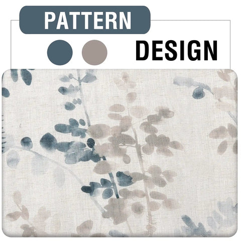 Close-up of 84 Inch Long Semi Sheer Linen Curtains With Vintage Floral Print in Bluestone and Taupe design.