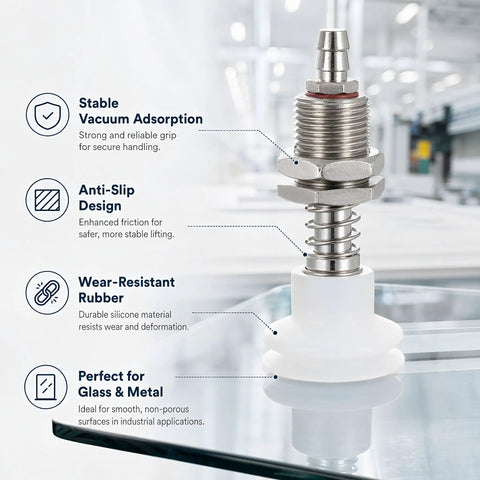 Industrial Suction Cup 8 Pack with Silicone Tips for Automation Equipment, Pneumatic Vacuum Gripper with wear-resistant rubber.