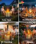 Smokeless 20 Inch Outdoor Fire Pit Portable Stainless Steel With Grill Grate Ash Pan And Carry Bag For Camping RV And Patio Low Smoke Wood Burning Pit With Full Circle Airflow For Cleaner Warmer Even Flames in various settings.
