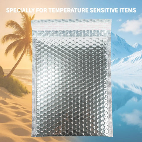 Fifty Pack 6x8 Inch Thermal Insulated Bubble Mailers for Cold Shipping, Metallic Silver, Self Seal, Water Resistant