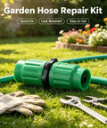 Cool Expandable Garden Hose Repair Connector Kit For Quick Fix On 5/8 And 3/4 Inch Water Hoses Plastic Mender Fitting For Lawn Outdoors To Save Money And Extend Gear Life Without Buying New Stuff Today green plastic hose mender on grass