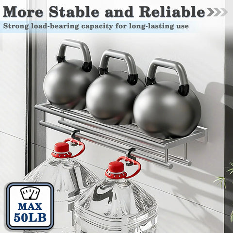 Double Bar Towel Rack For Bathroom Wall Mount 304 Stainless Steel Brushed Nickel Finish holding kettlebells and jugs