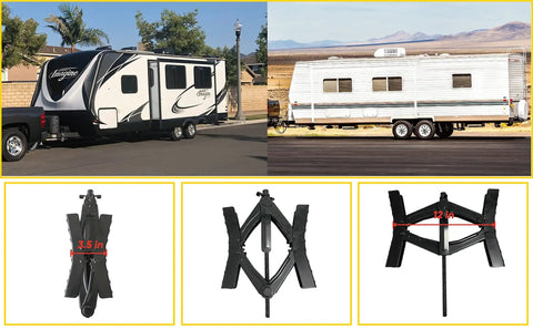 Two Pack Tandem Wheel Chock Stabilizers With Scissor Locking Design Expand From Three Point Five Inches To Twelve Inches for RVs