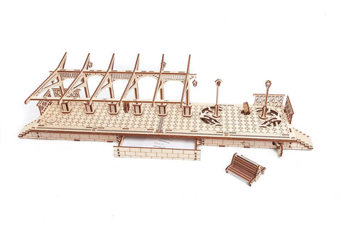 Railway Platform Self Propelled Modular Mechanical Model 3D Wooden Puzzle For Self Assembly Without Glue Brainteaser For Kids Teens And Adults Great Fam Fun And Mind Teaser assembled wooden railway platform model with benches