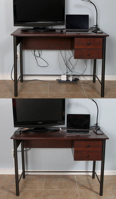 Before and after using Cord Wire Tray Desk Cable Organizer 32 Inch Open Slot Raceway To Tidy Cables Wires And Cords On Desks