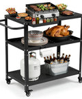 Grill Cart Table That Rolls On Wheels For Indoor And Outdoor Use With 4 Lockable Casters Side Handle Hooks Spice Caddy 