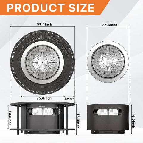 37 Inch Smokeless Fire Pit Tabletop For Outdoor Patio Made Of Stainless Steel Wood Burning With Weather Resistant Cover Includes Low Smoke Fire Ring And Double Wall Ventilation For Fuller Burn And Chill Vibes For Gatherings dimensions