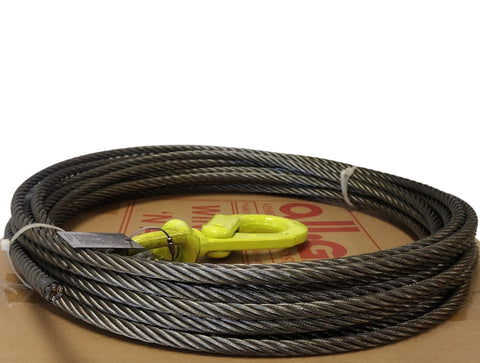 Three Eighths Inch By Seventy Five Foot Fiber Core Winch Cable With Self Locking Swivel Hook Built For Heavy Duty Tow And Recovery