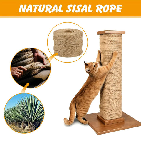 Heavy Duty Natural Sisal Rope For Cat Scratcher And Scratching Posts One Quarter Inch By One Hundred Sixty Four Feet No Dyes