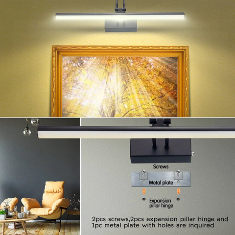 Cordless 16 Inch Picture Light With Timer And Dimmable LED Rechargeable 5000mAh Battery mounted above artwork