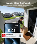 Man receiving package with 3K Lite Wired Security Camera System With AI Human And Vehicle Detection, smartphone alert visible
