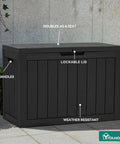 Outdoor Storage Box 45 Gallon Waterproof Resin Deck Box Lockable Organizer for Patio, doubles as a seat, black