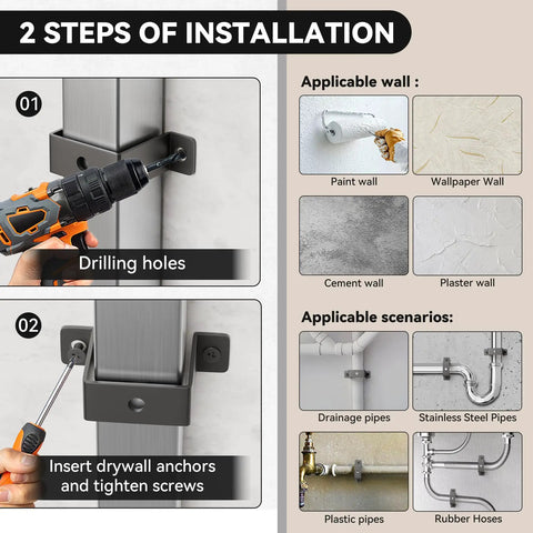 Installation guide for 3 Pcs 2x2 Square Tube Strap Clamp Set U Shaped Steel Bracket Black Powder Coated