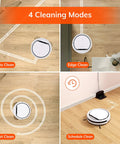 V3s Pro Robot Vacuum Cleaner with Tangle-Free Pet Hair Suction showing four cleaning modes on hardwood floor