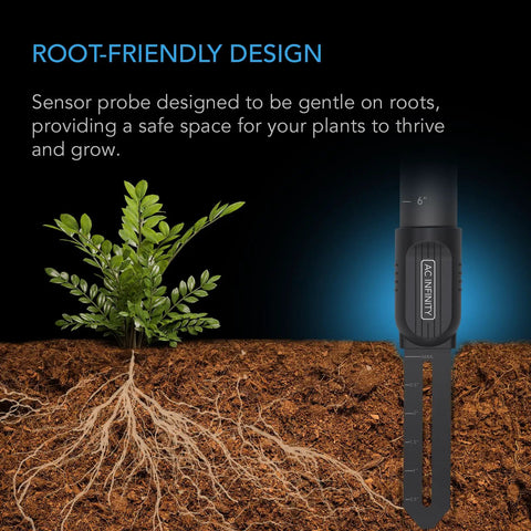 Detachable Stem Soil Sensor Probe For AI Controllers Pro Grade Moisture And Saturation Monitor IP67 Water Resistant shown in soil