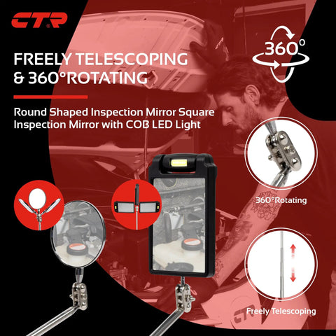 Telescoping Magnetic Pickup Tool Kit With Super Bright COB LED Square Inspection Mirror And Flexible Magnet Flashlight