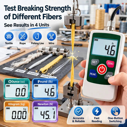 Digital Force Gauge Go To Tool For Real Time Peak And First Peak Measurements High Precision Push Pull Meter For Tension And Compression Testing Ideal For Quality Control And Material Testing In N Kg Lb Oz, fiber test setup