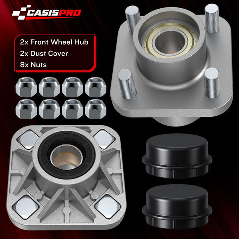 Two Pack Front Wheel Hub Assembly For Yamaha Golf Cart Drive Models G2 G8 G9 G14 G16 G19 G22 G29 Premium Wheel Bearing Hubs Kit Bolt On Replacement OEM JG5 WF511 10 00 JG5 WF511 00, showing two hubs, two dust caps, and eight nuts.