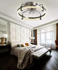 20 Inch Low Profile Ceiling Fan With Lights, Flush Mount Enclosed Bladeless Design in modern bedroom, brushed nickel finish