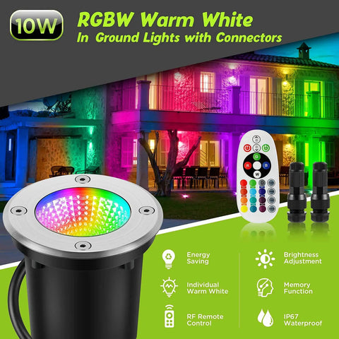 RGBW Low Voltage Landscape Lights With Wire Connectors 12 Pack Outdoor LED Well Lighting IP67 illuminated house and remote