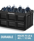 Collapsible Storage Bins 3 Pack 46L In Royal Blue, holding water bottles, demonstrating stackable heavy-duty use for home or office.