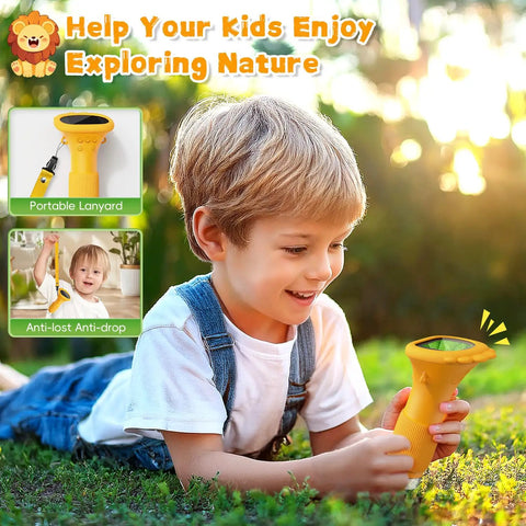 Kid-Friendly 1000X Handheld Digital Microscope With 2 Inch HD IPS Screen, Portable Mini Camera For Exploring Nature, Educational Science Toy Gift For 3-12 Year Old Kids, child using yellow handheld microscope outdoors