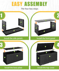 Assembly steps for 82 Gallon Outdoor Storage Box With Lid For Patio Backyard Gear Garden Tools Pool Supplies Waterproof UV Resistant Lockable Weatherproof Storage Bin Black