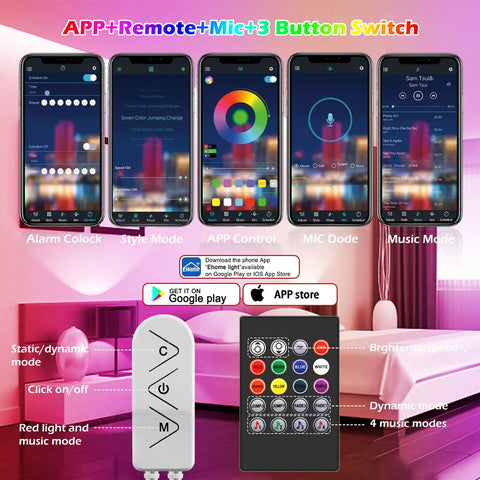 App and remote control for 82ft LED Strip Lights With Music Sync Color Changing RGB Rope Light Built In Microphone
