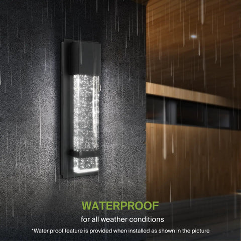 Bubble Glass LED Outdoor Wall Light Sconce 13 Inch, 12W 500LM, 120V, Dimmable, mounted on a wet exterior wall