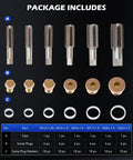 Detailed view of 150 Piece Oil Drain Plug Repair Kit For Cars And Trucks With M13 M15 M17 M20 M22 Thread Sizes Taps and Washers