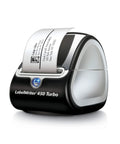 LabelWriter 450 Turbo Direct Thermal Printer in black printing a label, ideal for shipping and filing, compact design.