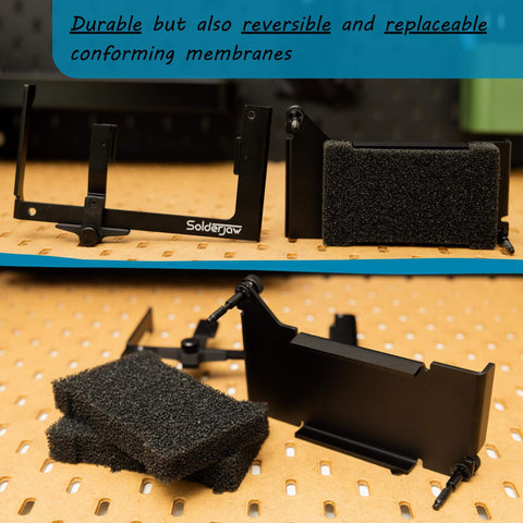 Hands Free Through-Hole Soldering Jig For PCBs And Breadboards CSJ-1 with conforming membrane on a workbench