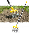 Heavy Duty Rotary Cultivator With Extra Large Tines And 74 Inch Long Handle for soil preparation in garden beds