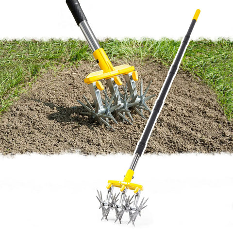 Heavy Duty Rotary Cultivator With Extra Large Tines And 74 Inch Long Handle for soil preparation in garden beds