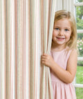 Girl with Candy Stripe Linen Curtains For Kids Room Two Panels 96 Inch Length Kid Friendly Grommet Window Treatments Light Filtering