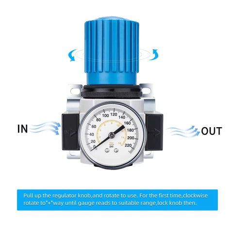 Heavy Duty 1/2 In NPT High Pressure Air Regulator With Steel Protected Gauge, 0-180 Psi Output, 230 Psi Max, 141 SCFM