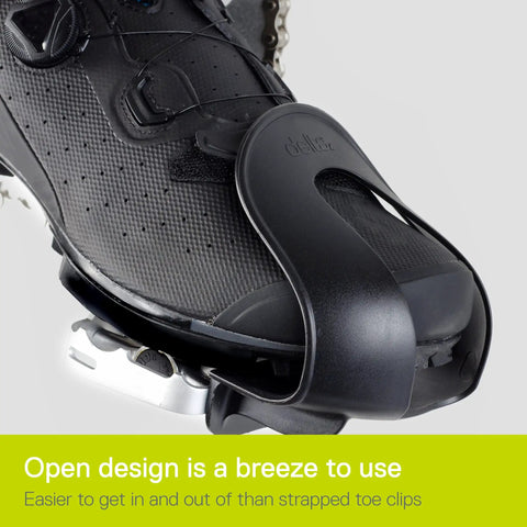 Close-up of toe clips for bike pedals with wide opening for easy on off comfort and convenience durable foot straps for mountain bikes