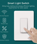 Single Pole Smart Light Switch With Neutral Wire Required 2.4GHz WiFi Works With Alexa And Google Home Schedule Remote Control Easy Setup For Single Pole Circuits, showing a hand touching the switch.
