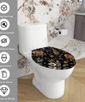 Elongated Toilet Seat Resin for Bathroom with floral pattern, fits most toilets, easy to clean, stylish design.