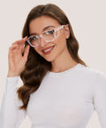 Woman wearing Anti Fog Safety Glasses With Side Shields And All Day Comfort For Work And Home ANSI Z87 1 Rated Eye Protection With UV Shield