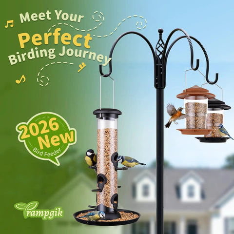 Six Port Outdoor Bird Feeders With Tray For Cardinals 13 Inch Black Pack Of 2 Durable Plastic Construction Easy Hang